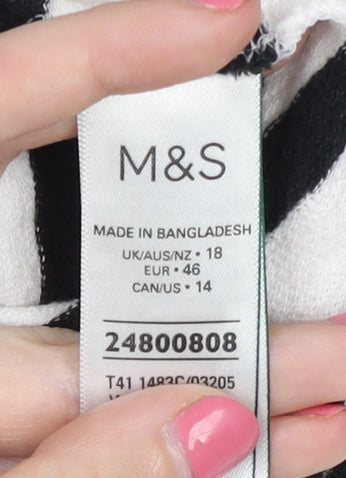 Marks and Spencer Women's Black Striped T-Shirt Size 18
