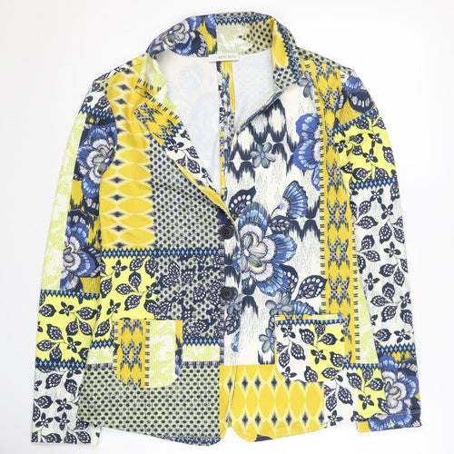 SANI BLU Women's Yellow & Blue Floral Patchwork Blazer, Size 10