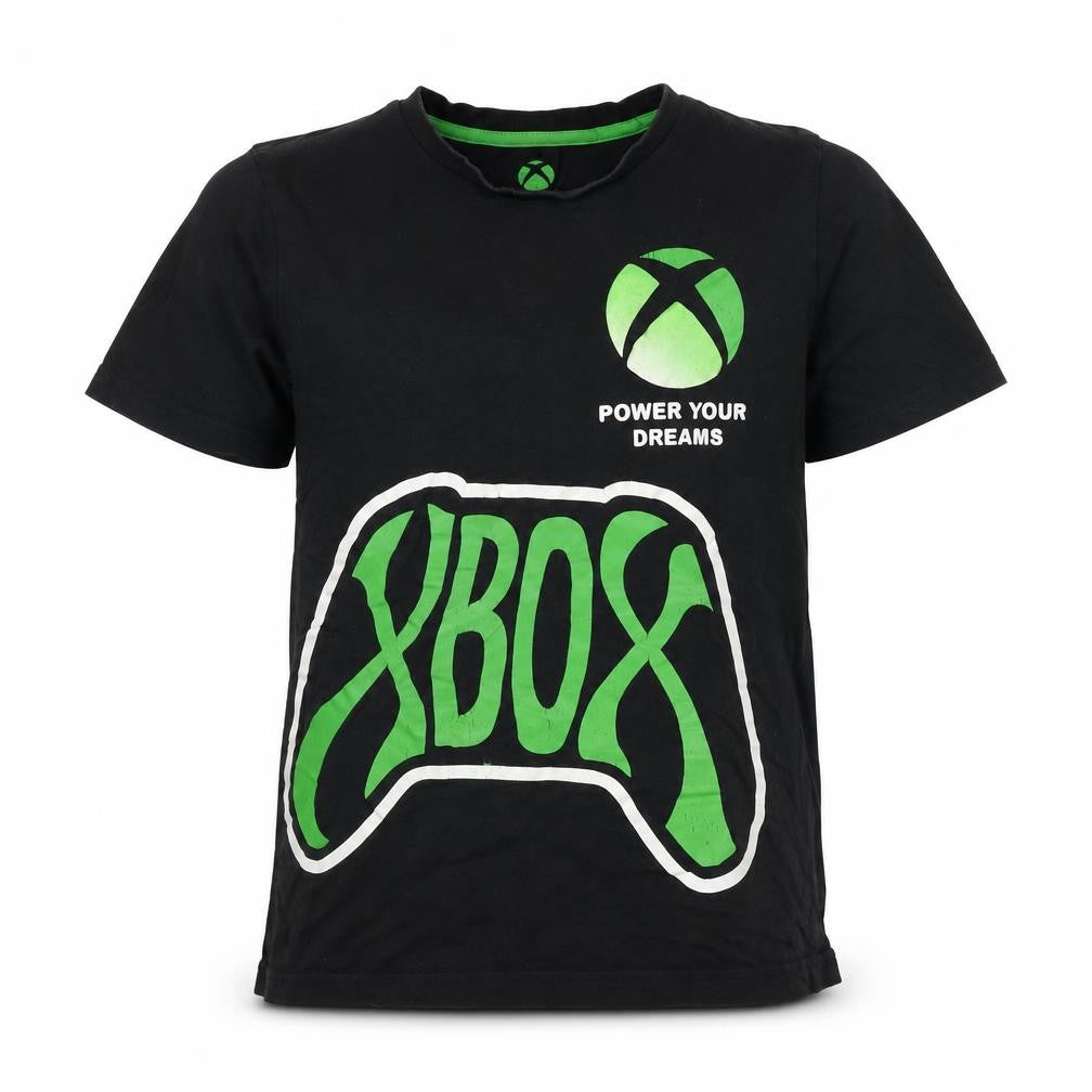 Front view of Xbox boys’' black graphic t-shirt, 12 years, gaming style
