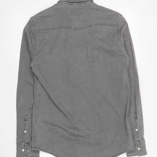 Topman Men's Grey Denim Button-Up Shirt XS