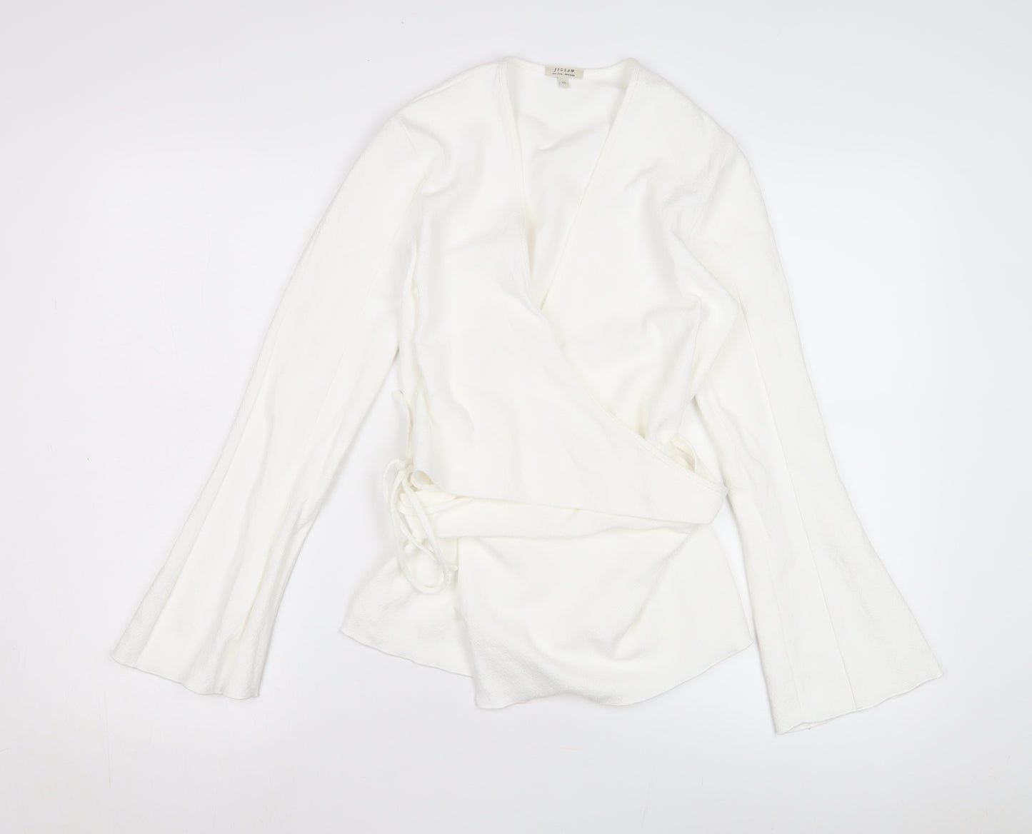 Jigsaw Women's White Wrap Top XS Kimono Sleeve