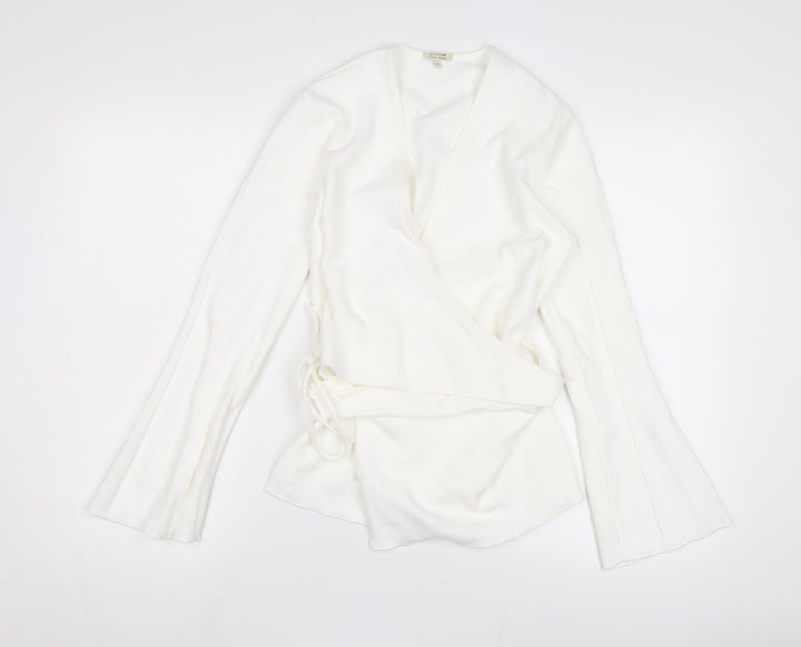 Jigsaw Women's White Wrap Top XS Kimono Sleeve