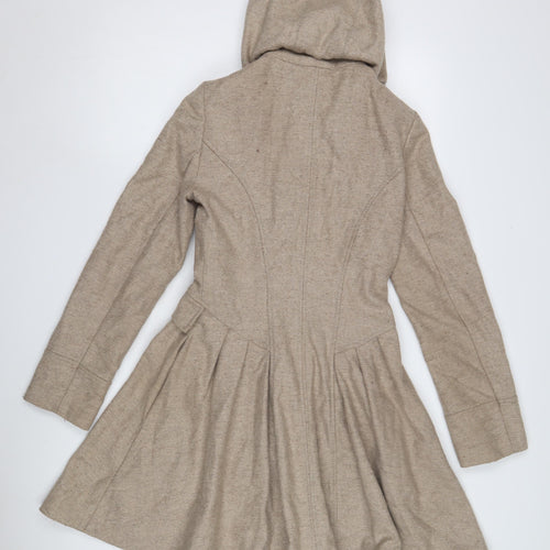 Topshop Women's Beige Hooded Coat Size 2 with Toggles