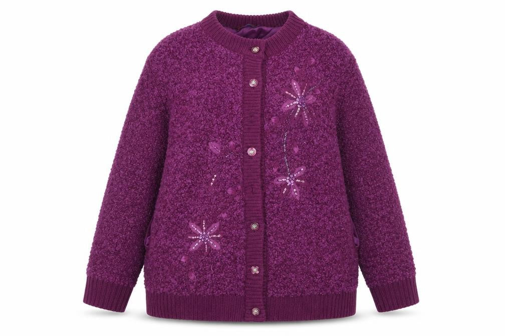 Front view of Sarah Dunway Women's Purple XL Cardigan Sequin