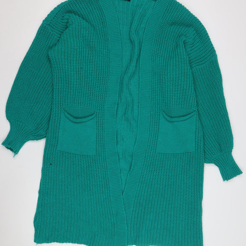 QED London Women's Green Open Front Cardigan Size 2 Chunky Knit