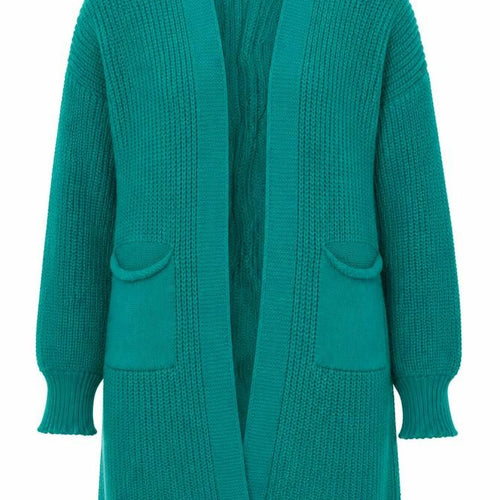 QED London Women's Green Open Front Cardigan Size 2 Chunky Knit
