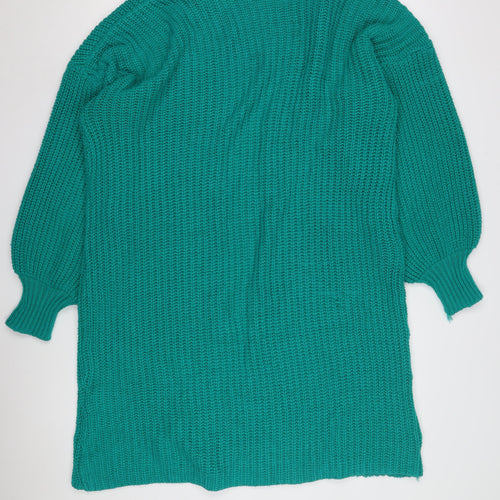 QED London Women's Green Open Front Cardigan Size 2 Chunky Knit