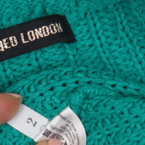 QED London Women's Green Open Front Cardigan Size 2 Chunky Knit
