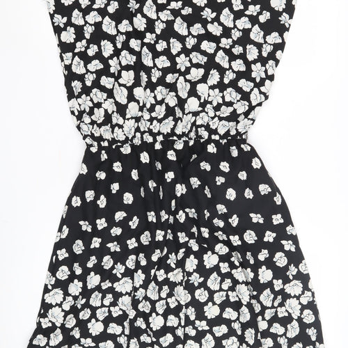 Mela Loves London Women's Black Floral A-Line Dress, Size 10, Casual Chic