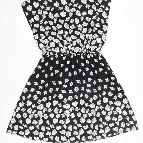 Mela Loves London Women's Black Floral A-Line Dress, Size 10, Casual Chic