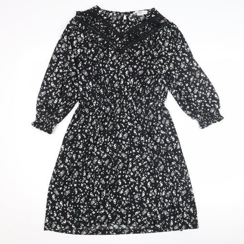 &et Women's Black Floral A-Line Dress Size 10