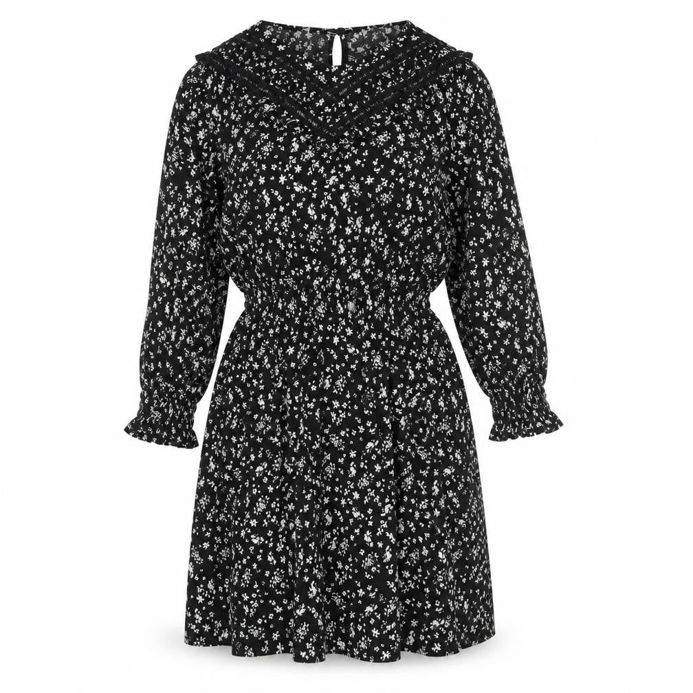 Front view of &et Women's Black Floral A-Line Dress, size 10