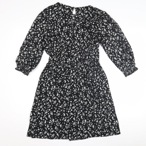 &et Women's Black Floral A-Line Dress Size 10