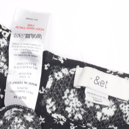 &et Women's Black Floral A-Line Dress Size 10