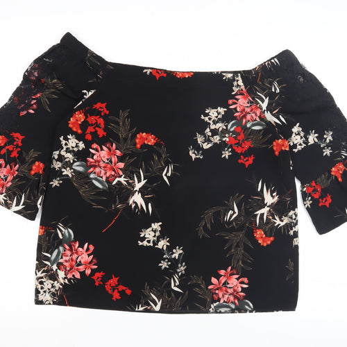 Miss Selfridge Women’s Black Floral Off Shoulder Top