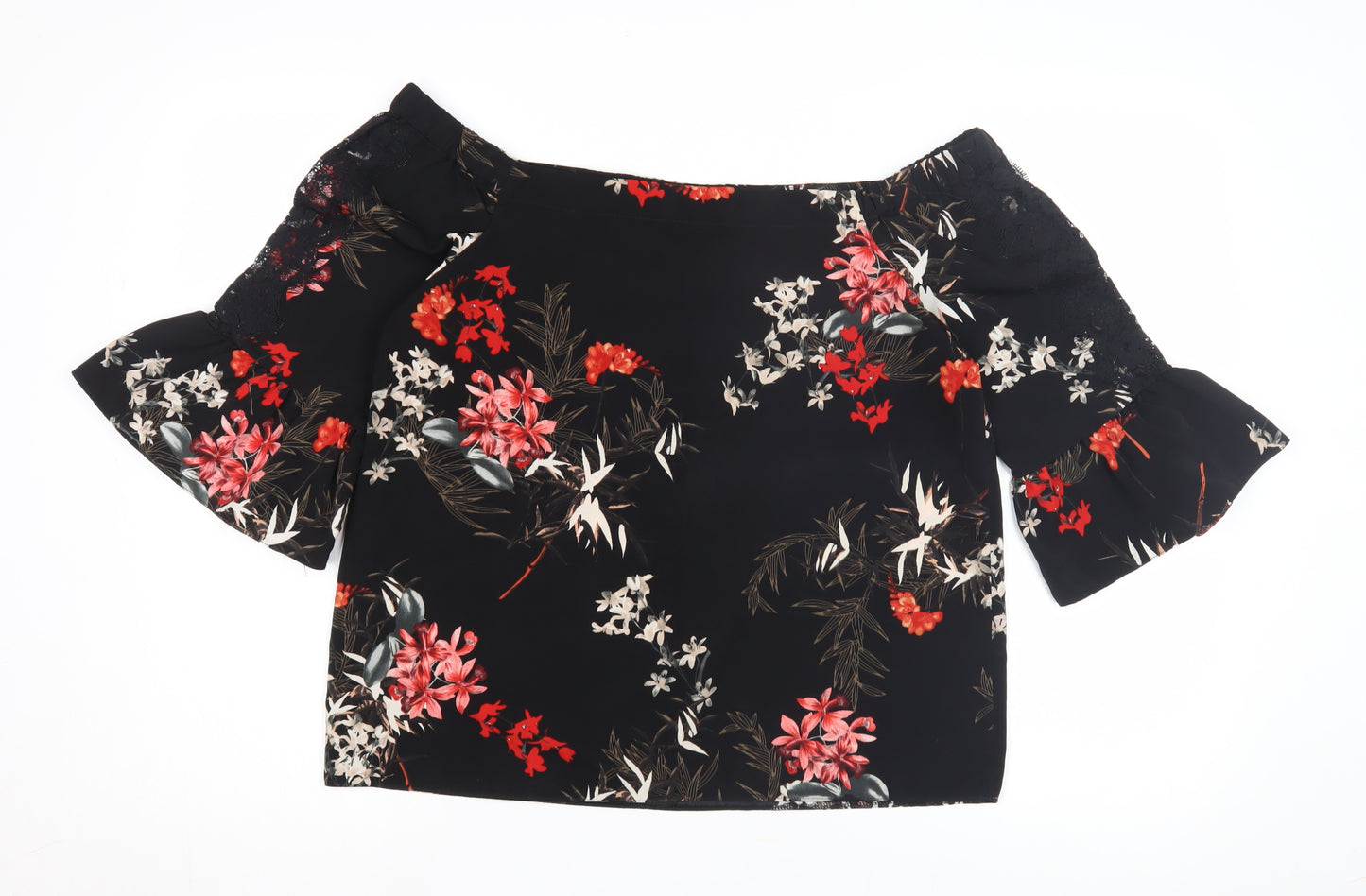 Miss Selfridge Women’s Black Floral Off Shoulder Top