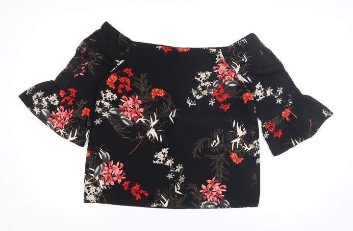 Miss Selfridge Women’s Black Floral Off Shoulder Top