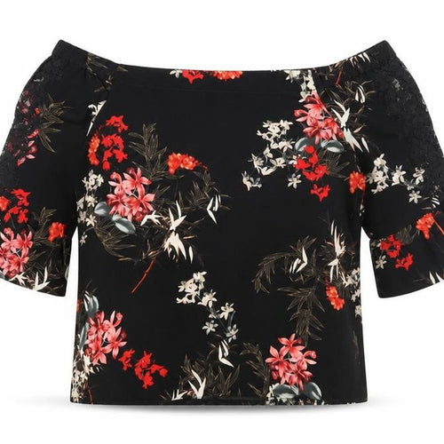 Miss Selfridge Women’s Black Floral Off Shoulder Top