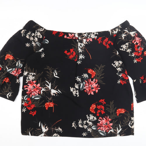 Miss Selfridge Women’s Black Floral Off Shoulder Top