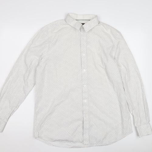 Men's White Casual Button-Up Shirt, Size L, Graphic Print