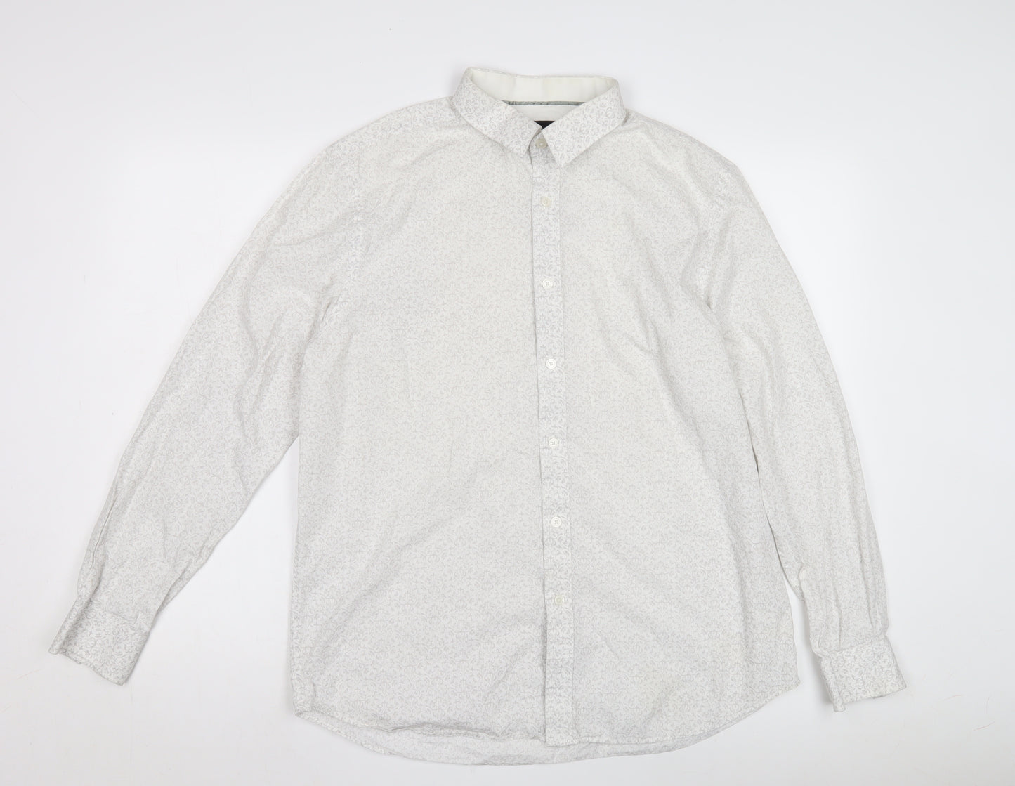 Men's White Casual Button-Up Shirt, Size L, Graphic Print