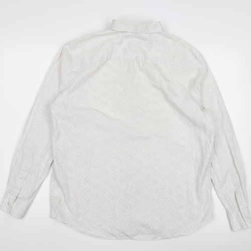 Men's White Casual Button-Up Shirt, Size L, Graphic Print