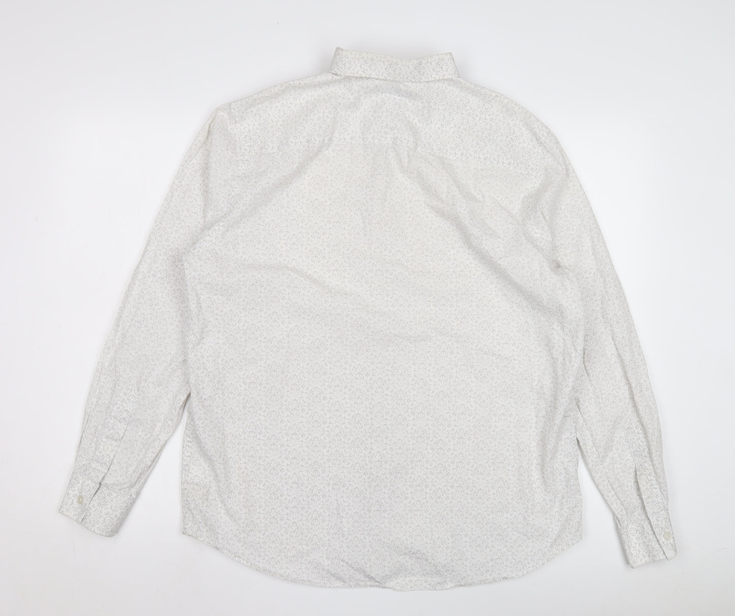 Men's White Casual Button-Up Shirt, Size L, Graphic Print