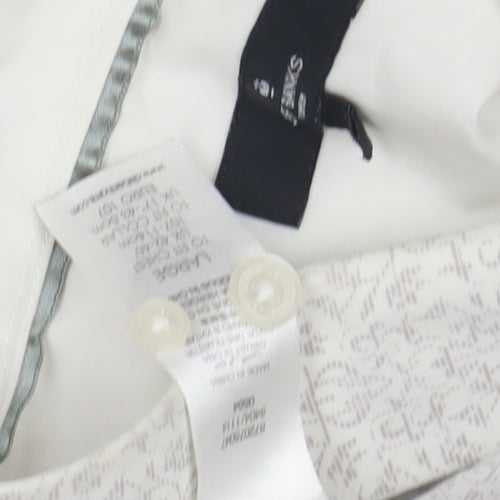 Men's White Casual Button-Up Shirt, Size L, Graphic Print