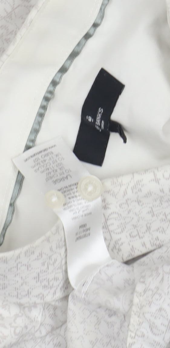 Men's White Casual Button-Up Shirt, Size L, Graphic Print