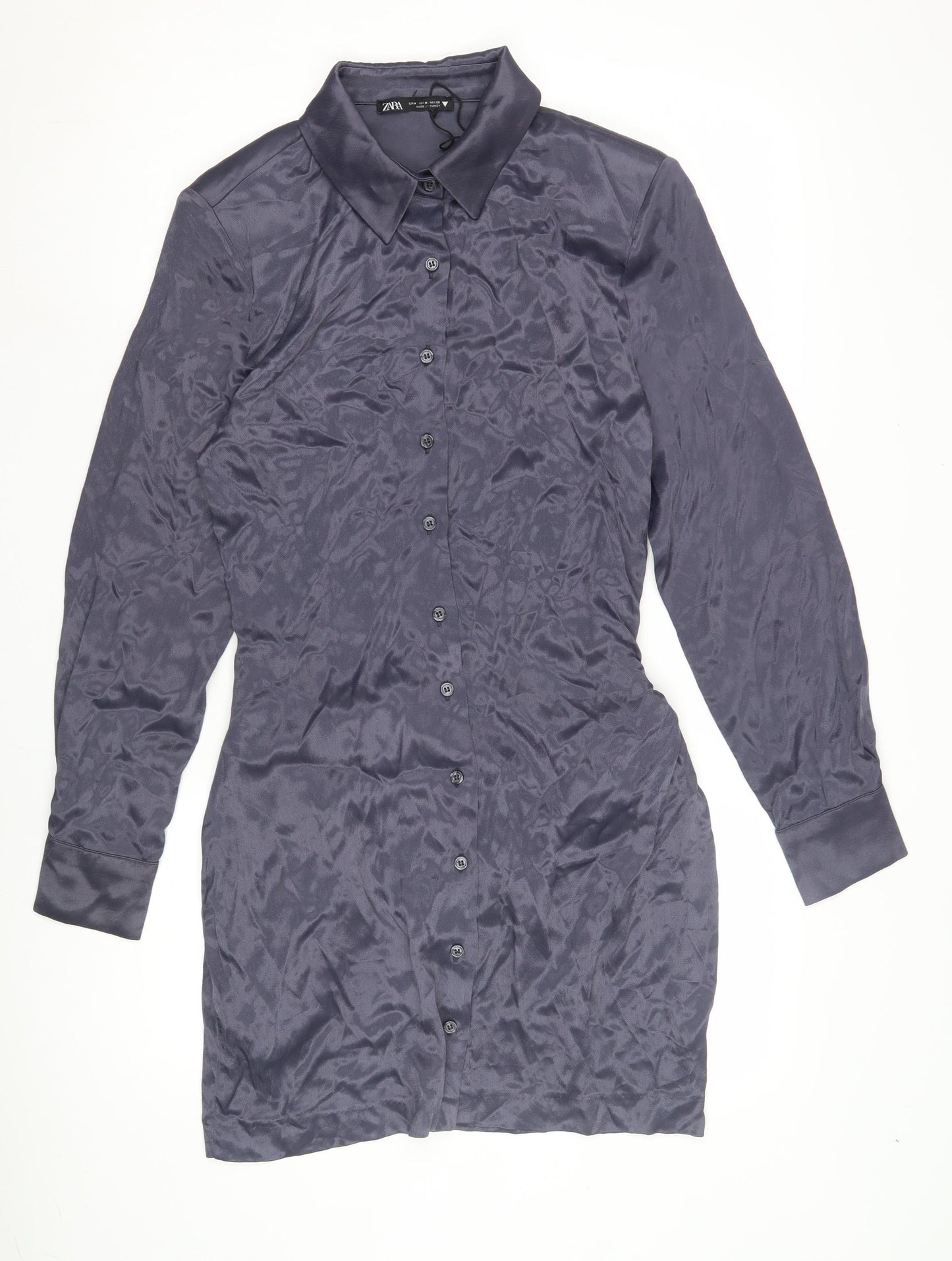 Zara Women's Blue Collared Shirt Dress M