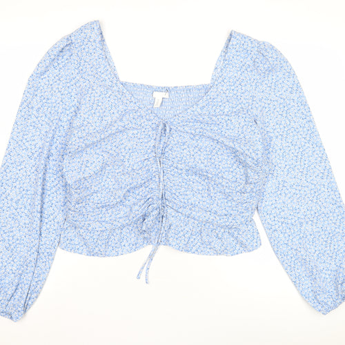 H&M Blue Floral Women's Cropped Blouse UK 8