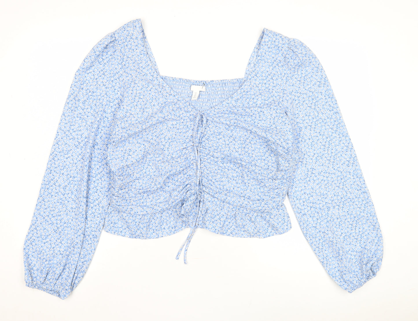 H&M Blue Floral Women's Cropped Blouse UK 8