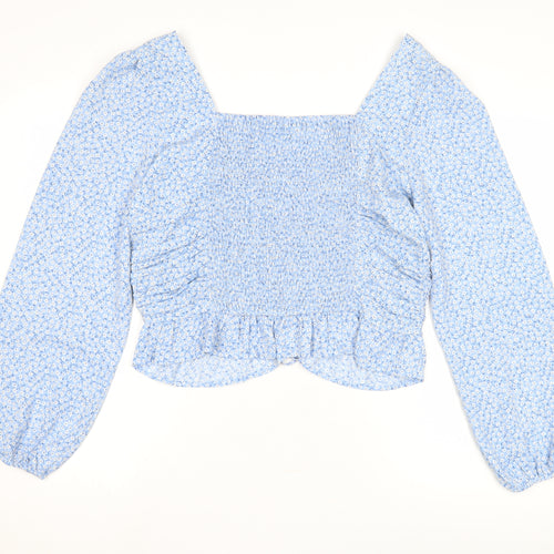 H&M Blue Floral Women's Cropped Blouse UK 8