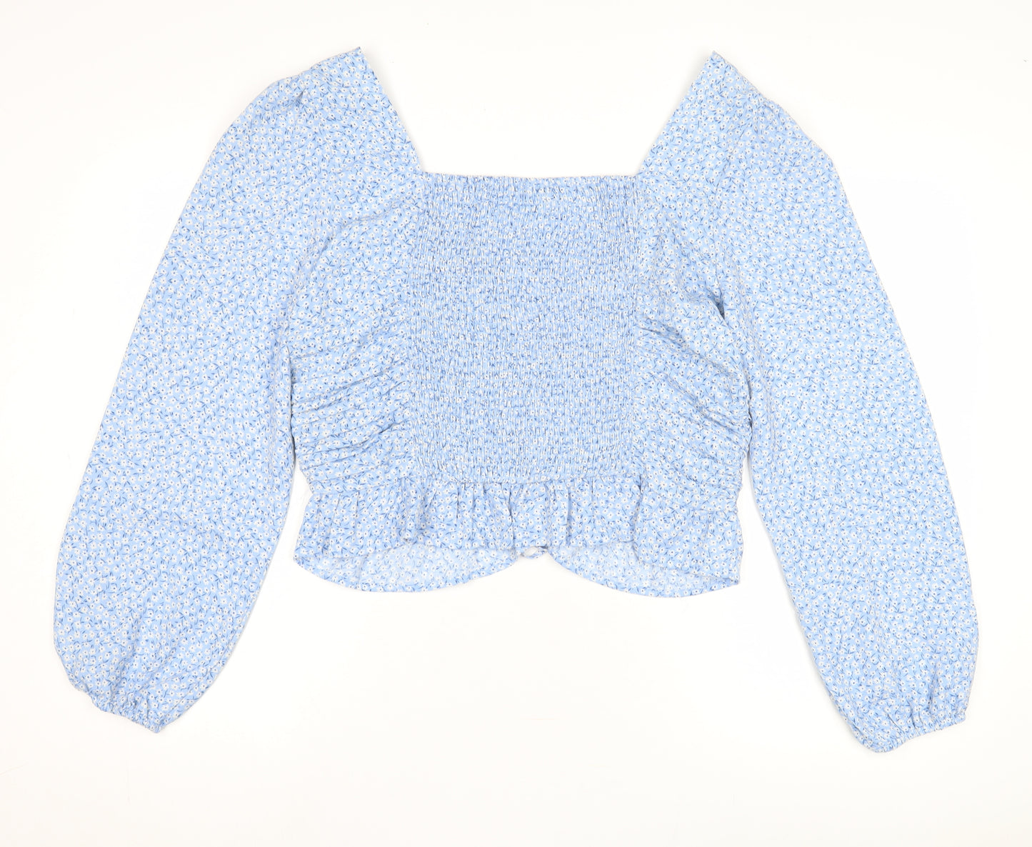 H&M Blue Floral Women's Cropped Blouse UK 8