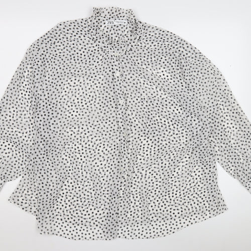 Zara Women's White Polka Dot Button-Up Shirt XS