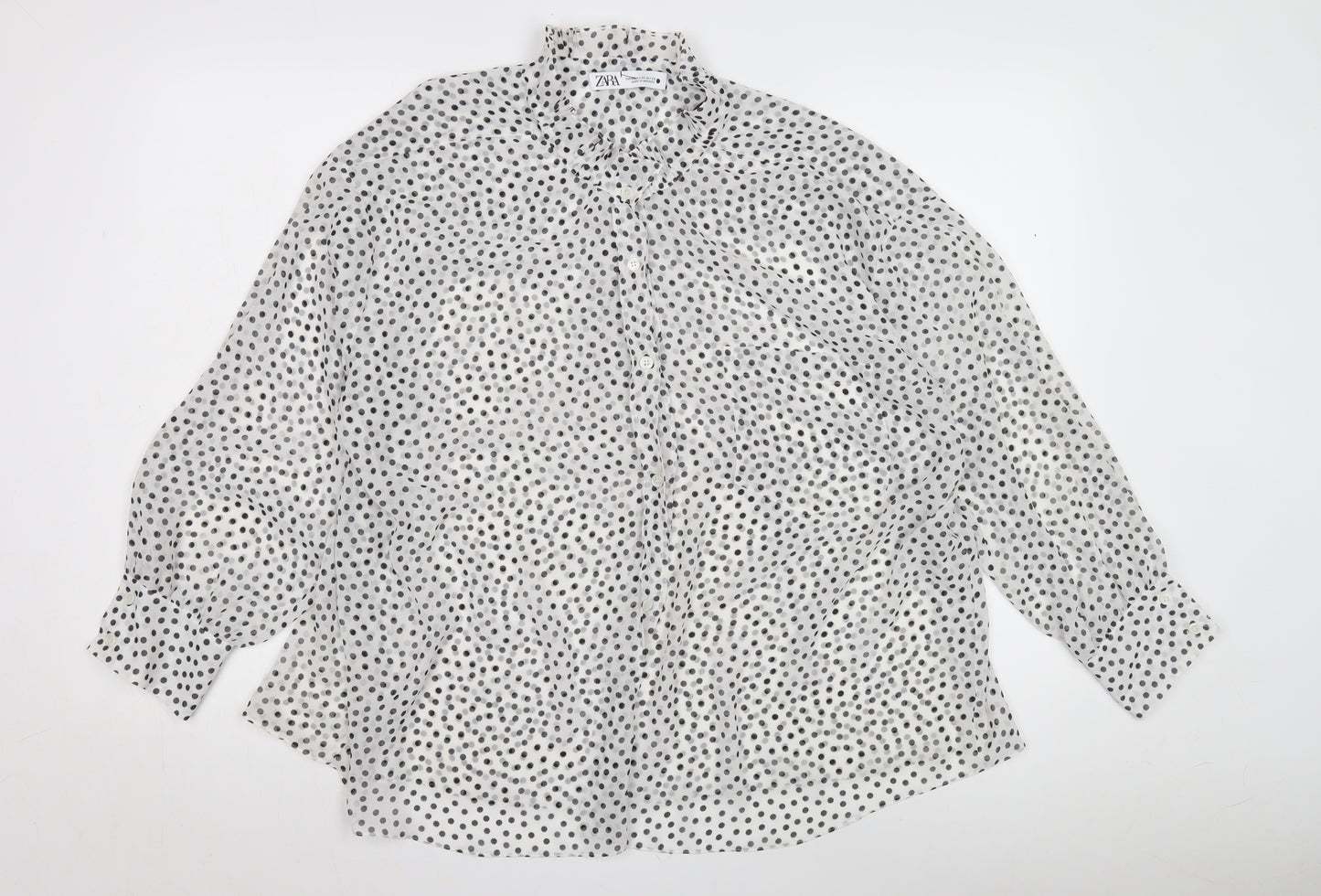 Zara Women's White Polka Dot Button-Up Shirt XS