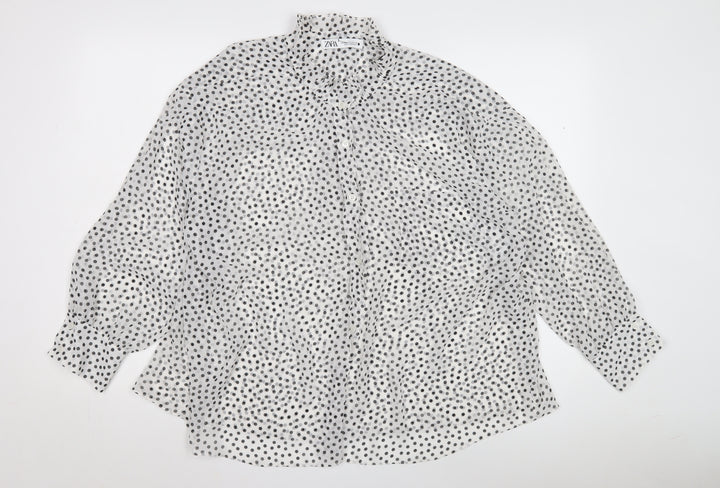 Zara Women's White Polka Dot Button-Up Shirt XS