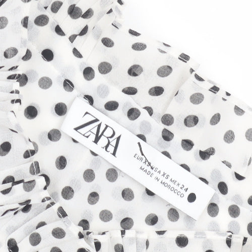 Zara Women's White Polka Dot Button-Up Shirt XS