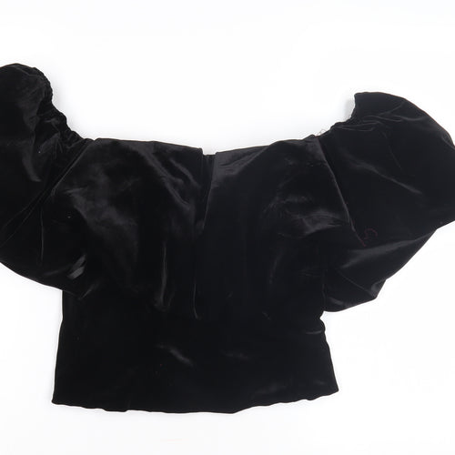 Kutcha Black Velvet Off Shoulder Balloon Sleeve Top