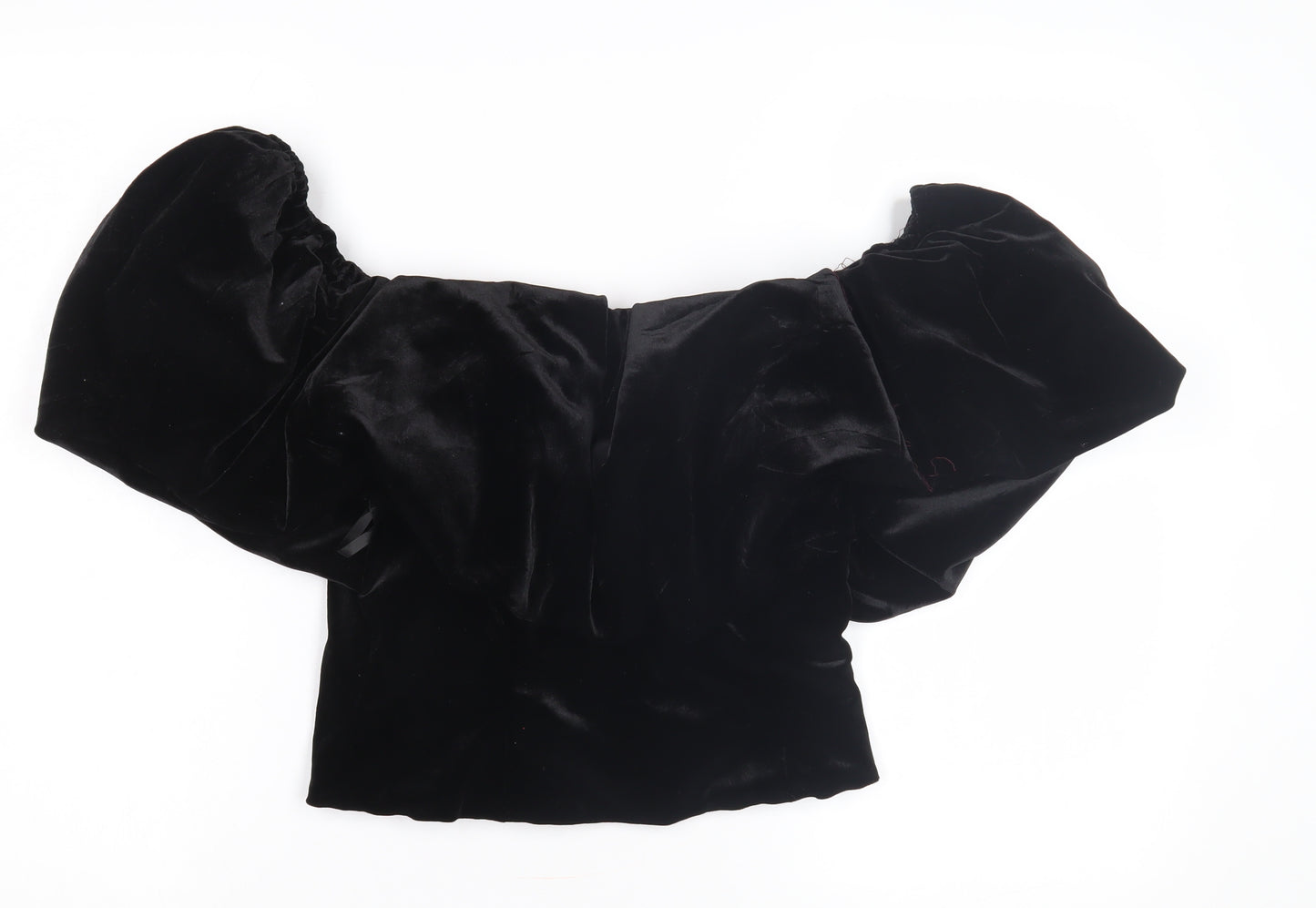 Kutcha Black Velvet Off Shoulder Balloon Sleeve Top