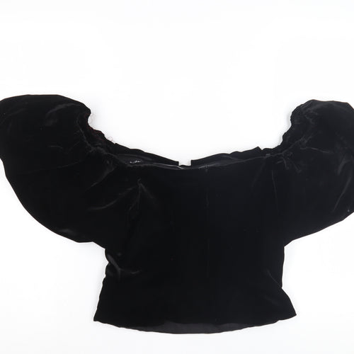 Kutcha Black Velvet Off Shoulder Balloon Sleeve Top
