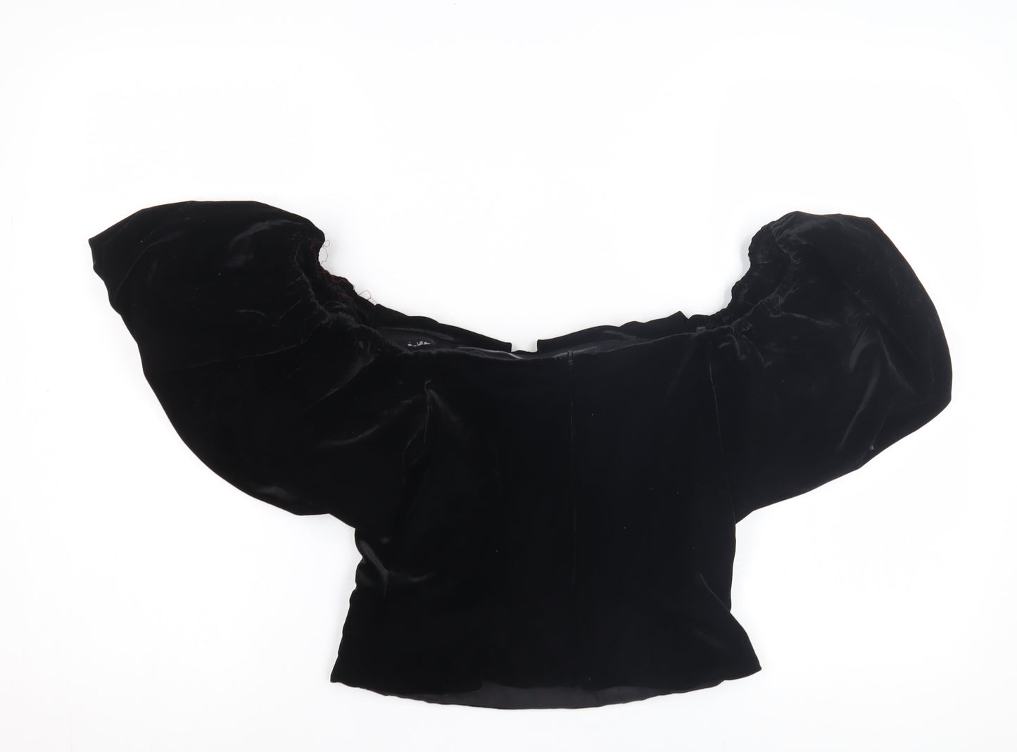 Kutcha Black Velvet Off Shoulder Balloon Sleeve Top
