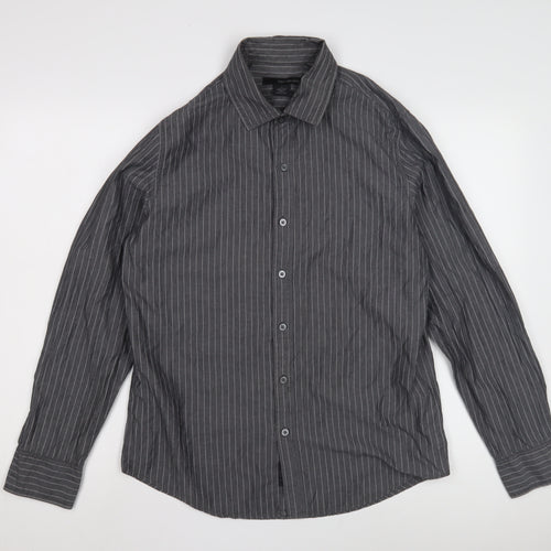 Calvin Klein Men's Grey Striped Shirt M, Button-Up Casual