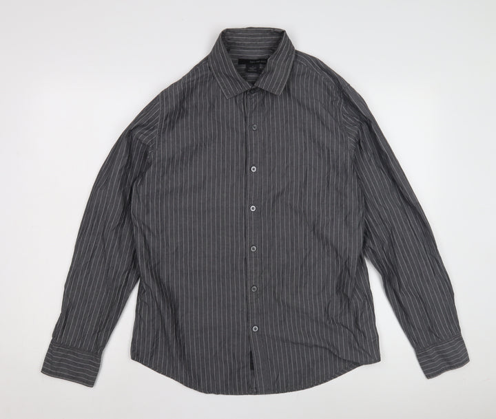 Calvin Klein Men's Grey Striped Shirt M, Button-Up Casual
