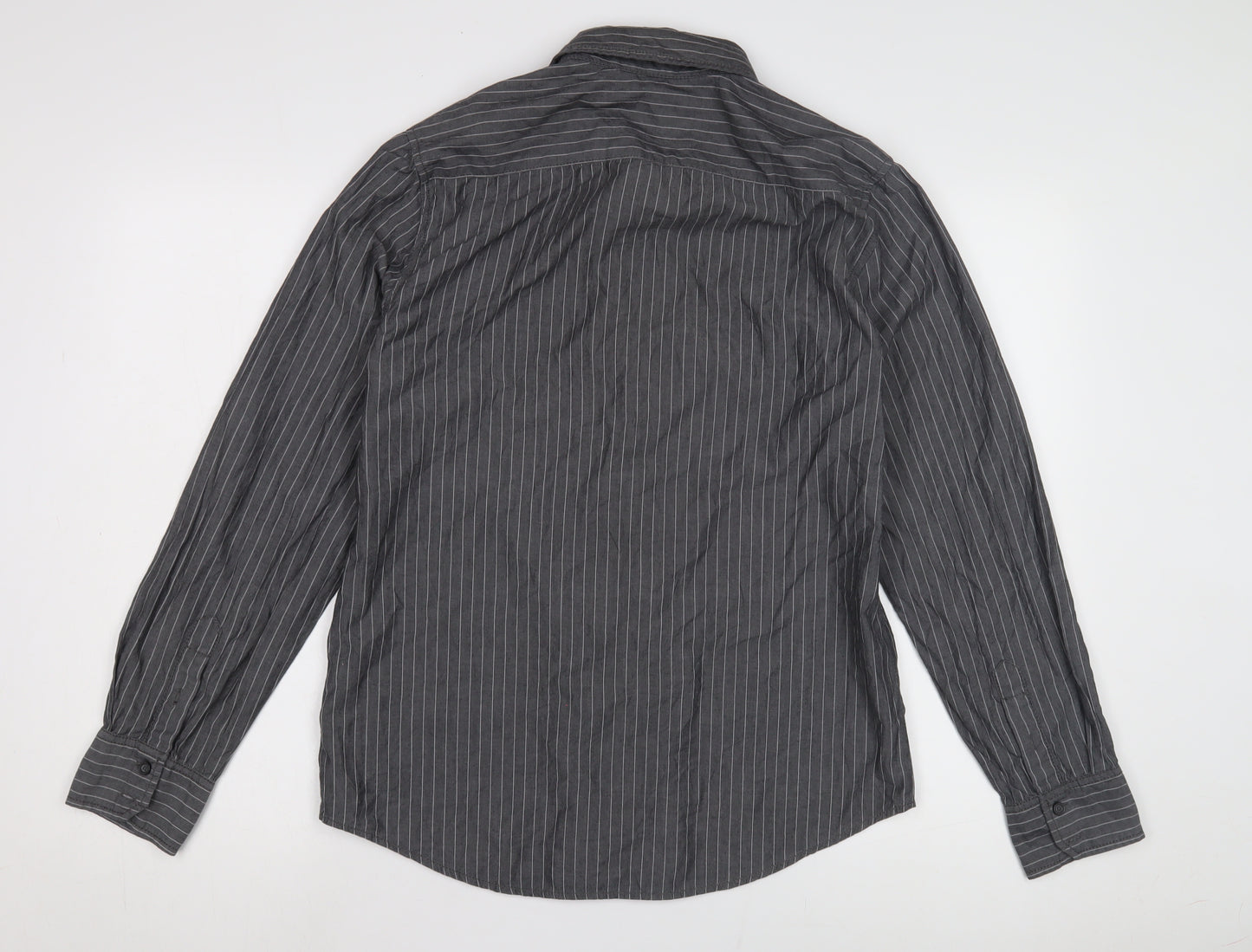 Calvin Klein Men's Grey Striped Shirt M, Button-Up Casual