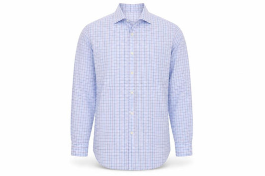 Front view of Brook Taverner Men's Blue Check Dress Shirt