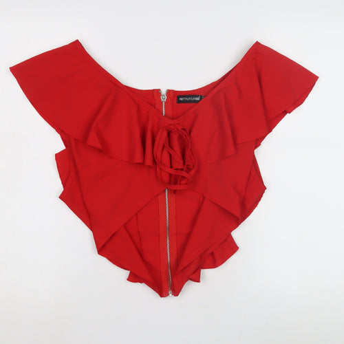 PrettyLittleThing Red Ruffle Wrap Blouse Size 16