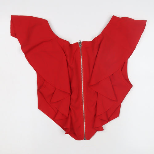 PrettyLittleThing Red Ruffle Wrap Blouse Size 16