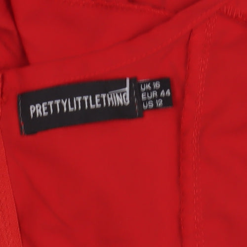 PrettyLittleThing Red Ruffle Wrap Blouse Size 16