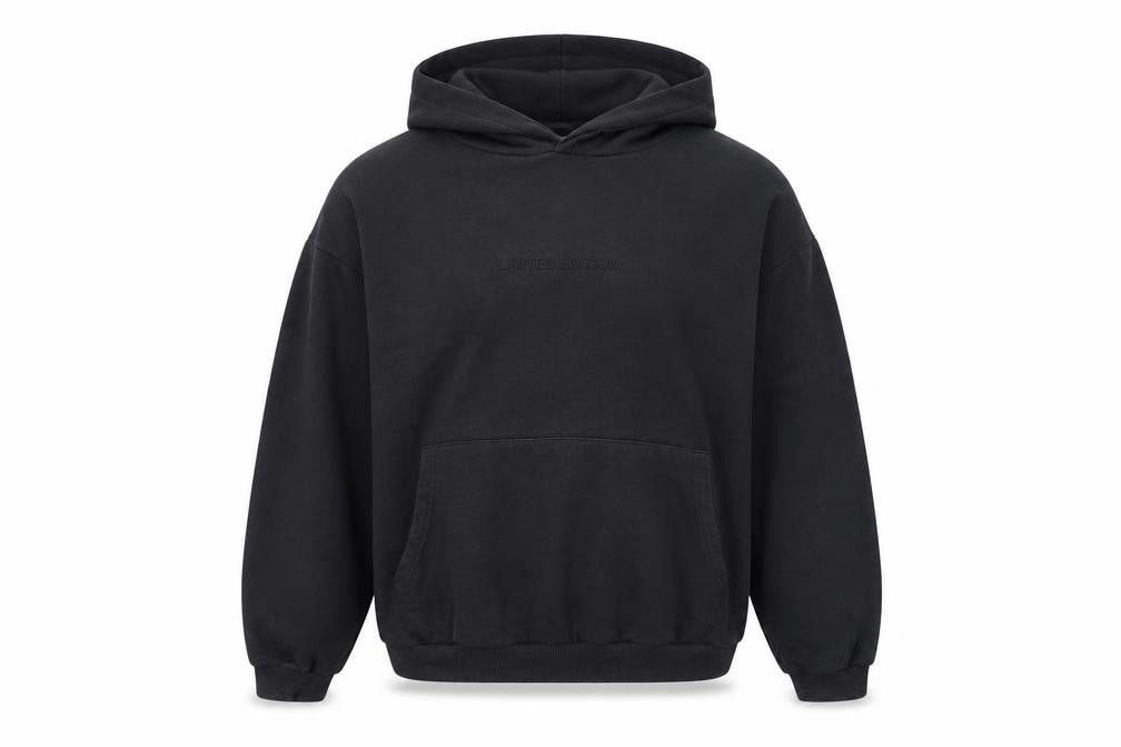 Front view of Men's XL Black Pullover Hoodie with Logo